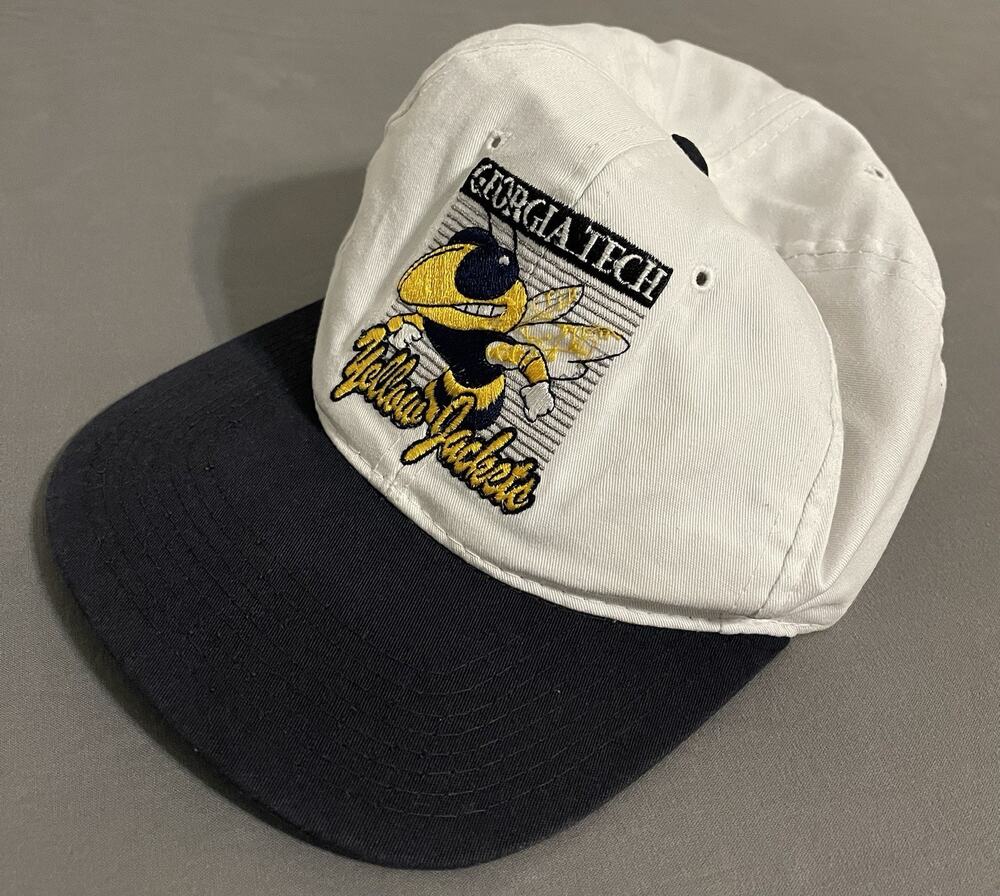 Vintage Starter Georgia Tech Yellow Jackets Snapback Hat White Black Buzz Mascot